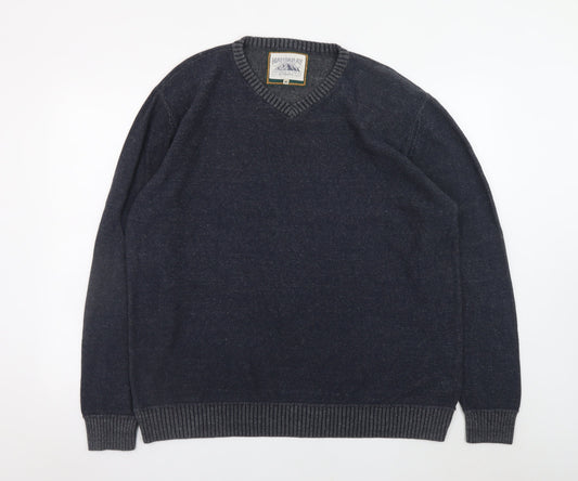 Mantaray Men's Blue V-Neck Cotton Jumper XL Casual Knitwear