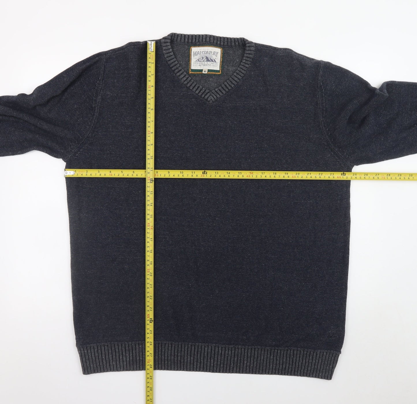 Mantaray Men's Blue V-Neck Cotton Jumper XL Casual Knitwear