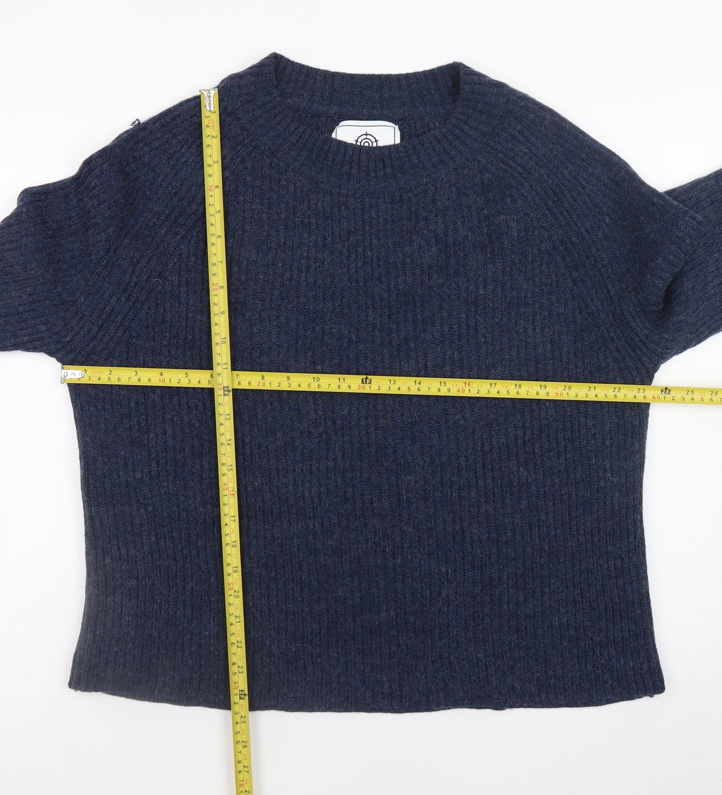 TOG24 Womens Blue Wool Blend Crew Neck Knit Jumper Size 14