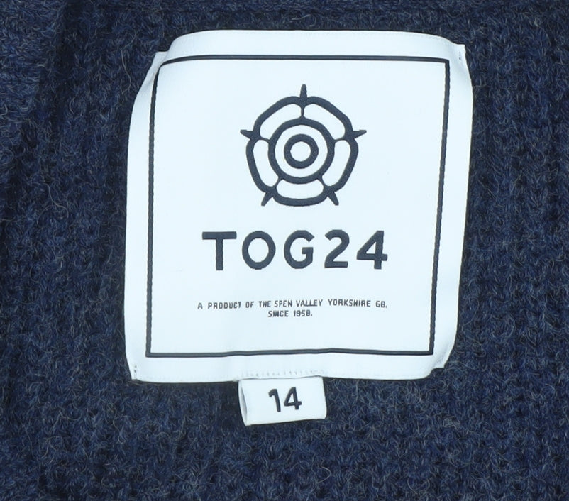 TOG24 Womens Blue Wool Blend Crew Neck Knit Jumper Size 14