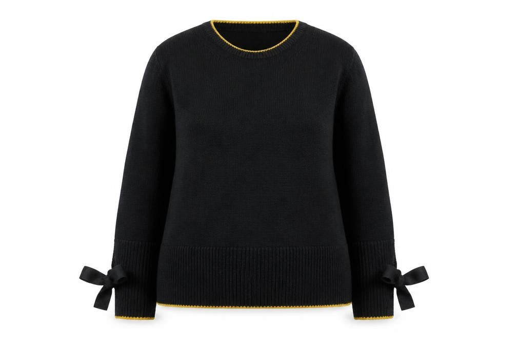 Marks and Spencer Women's Black Crew Neck Knit Bow Jumper Size L