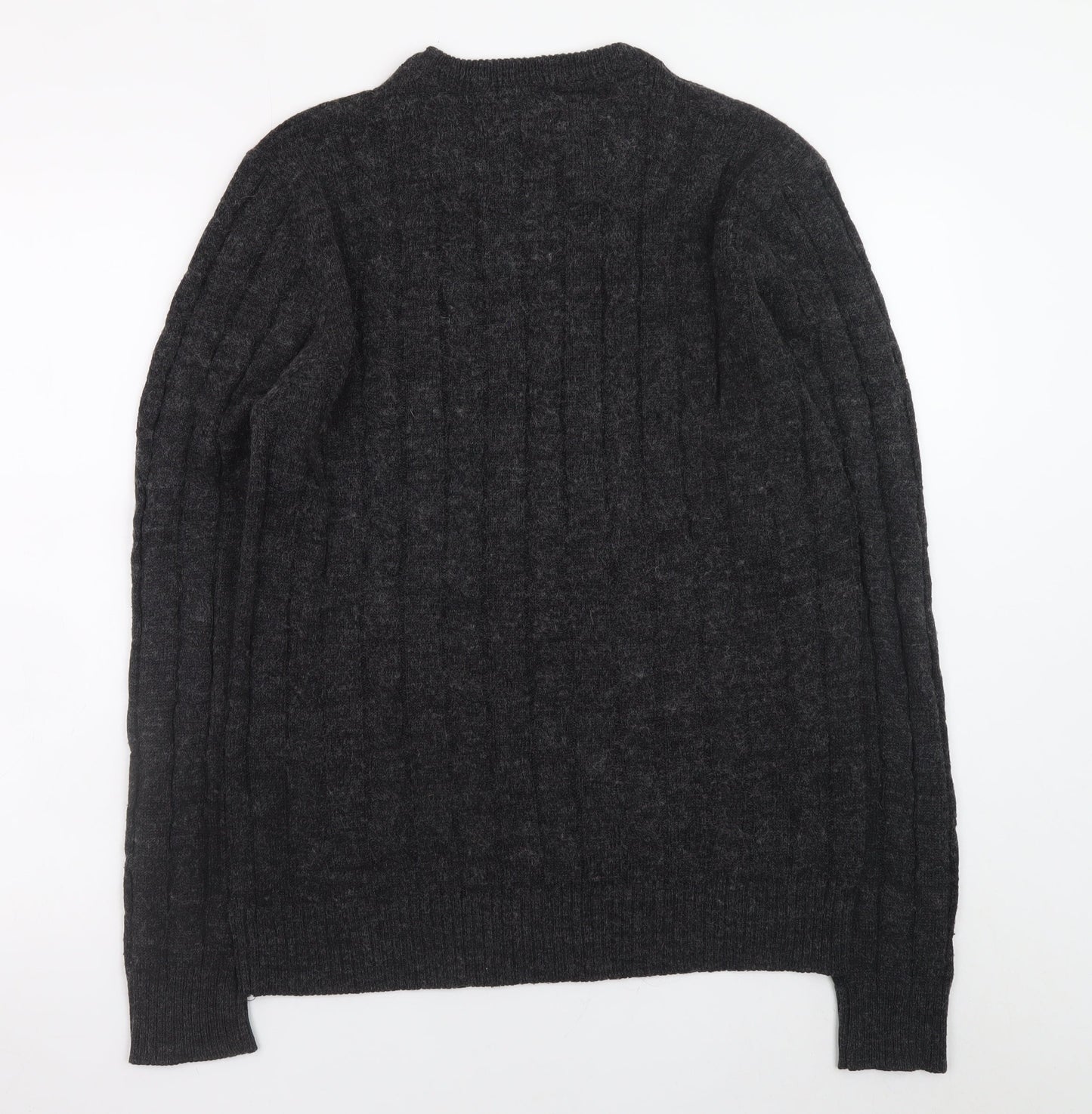 Brave Soul Men's Grey Cable Knit Crew Neck Pullover Jumper XL
