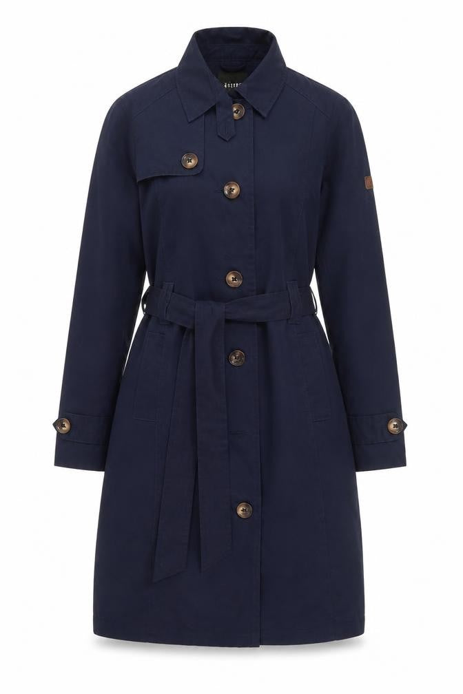 Desires Women's Blue Cotton Trench Coat Belted Long Size S