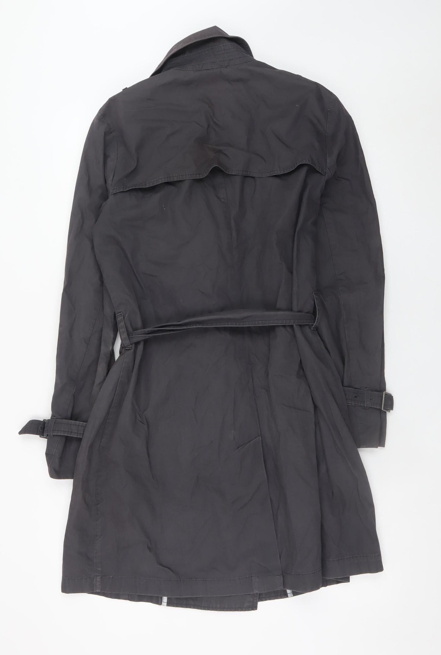 Gap Women's Grey Cotton Trench Coat L Belted Mid-Length Classic