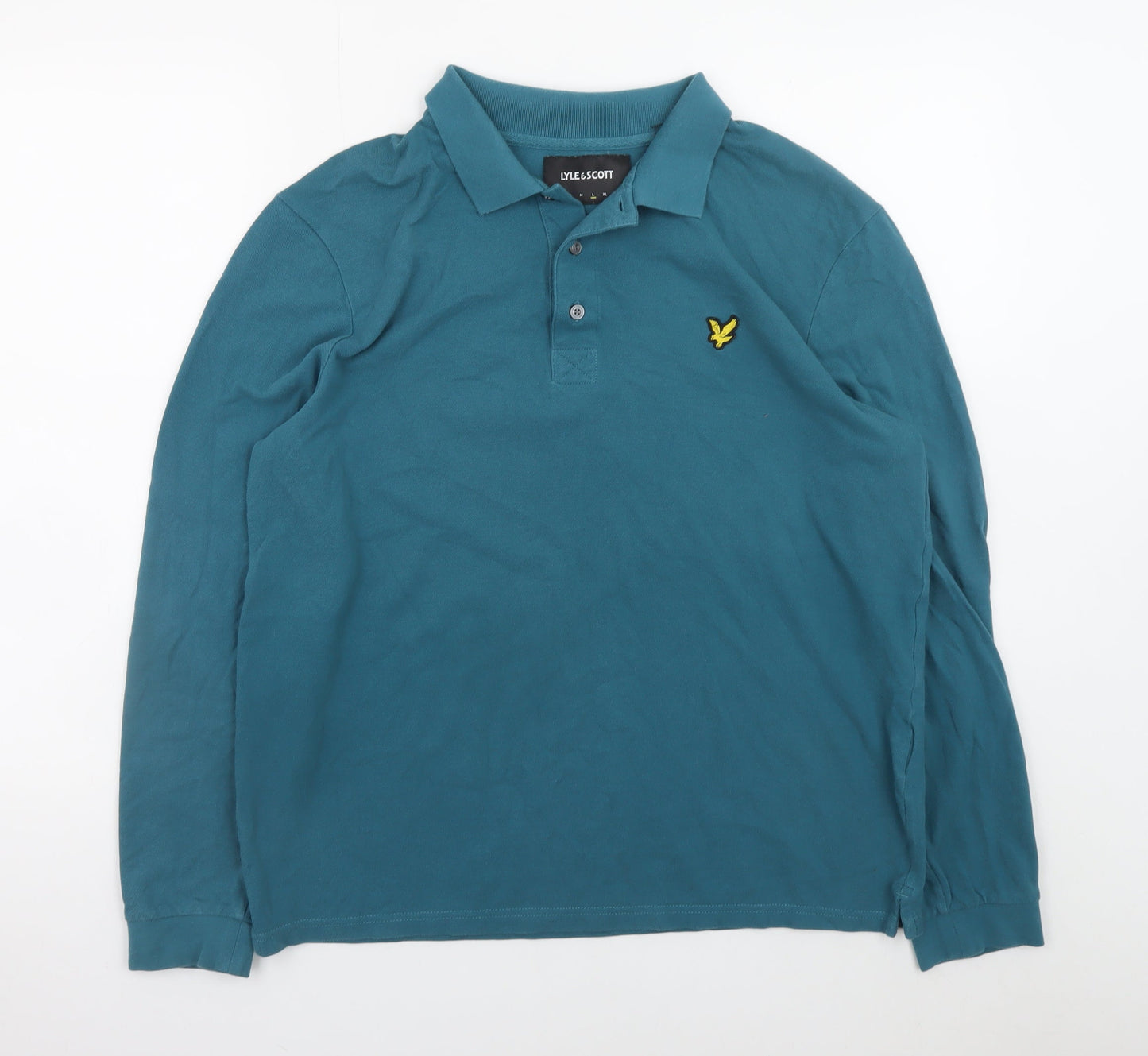 Lyle & Scott Men's Blue Long Sleeve Cotton Polo Shirt Size L