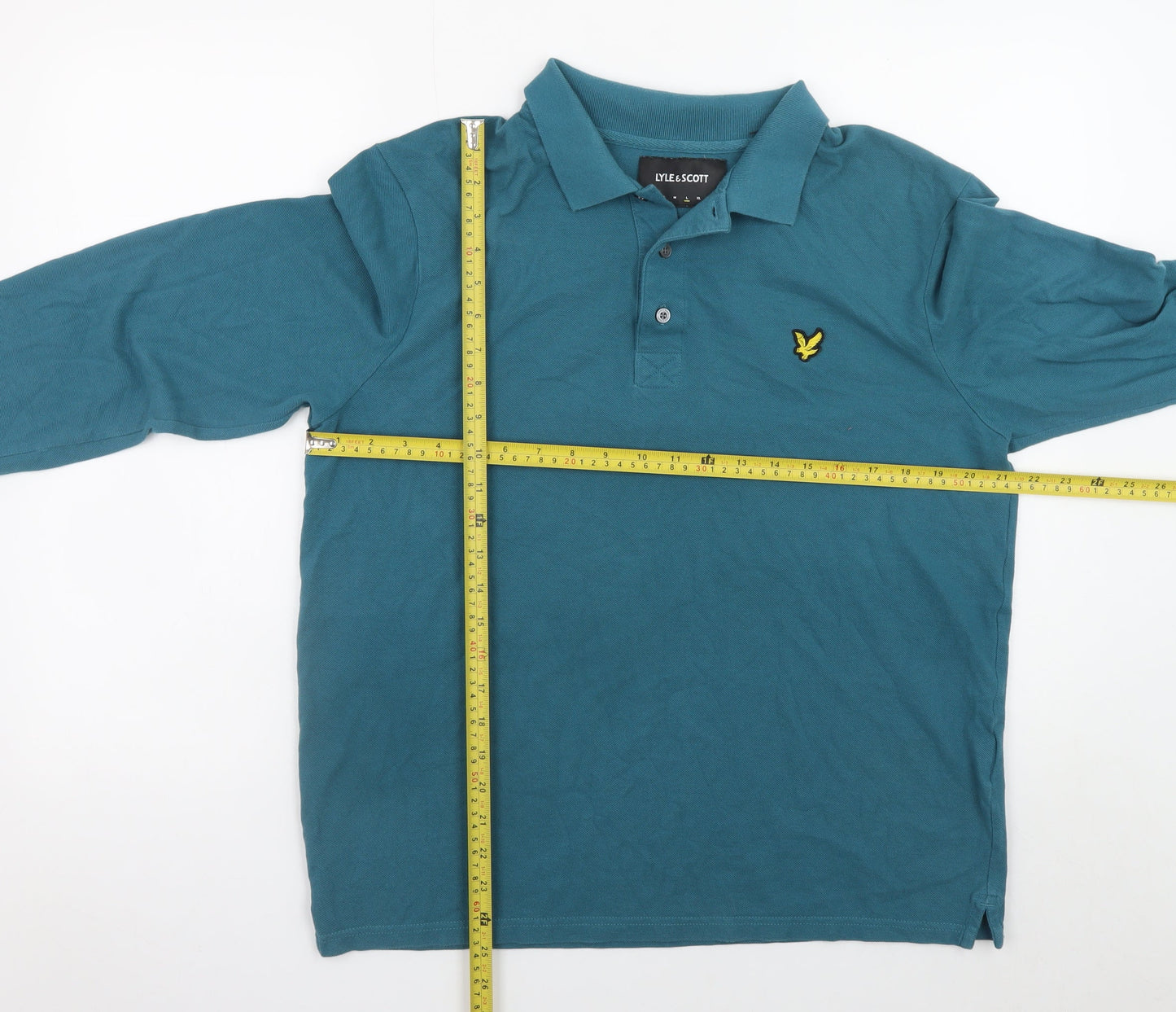 Lyle & Scott Men's Blue Long Sleeve Cotton Polo Shirt Size L