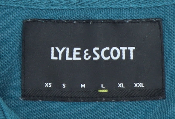 Lyle & Scott Men's Blue Long Sleeve Cotton Polo Shirt Size L