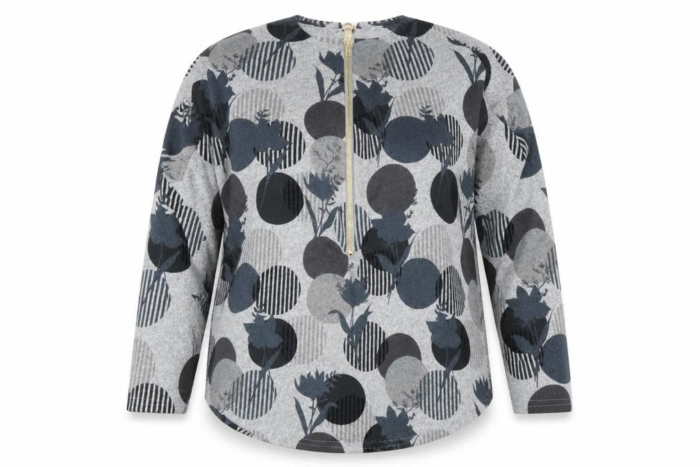 Izabel London Women’s Grey Floral Zip Jumper Size 8 High Neck