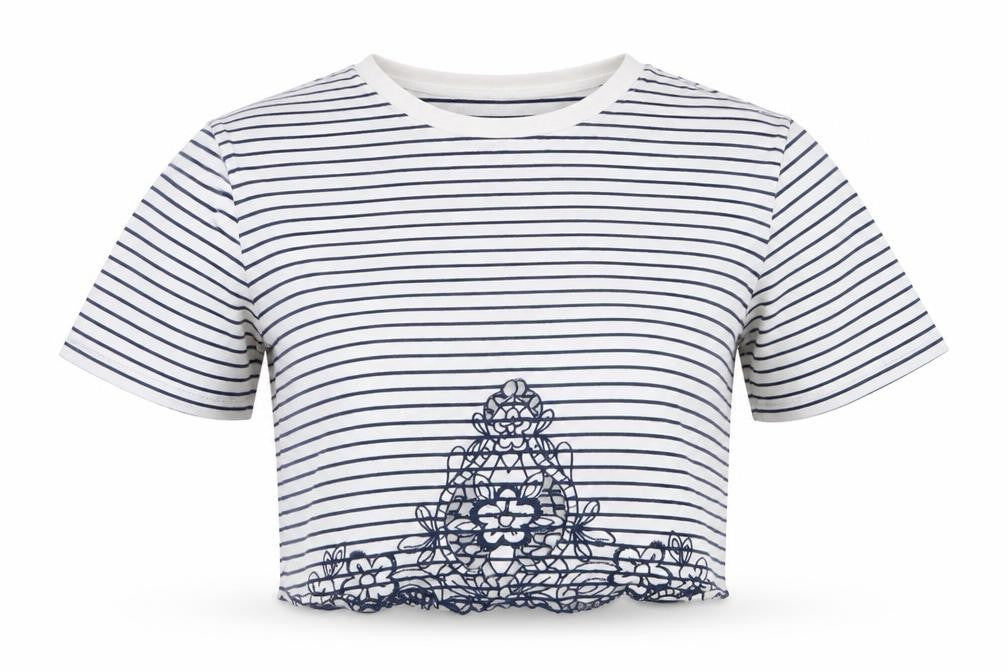 Miss Selfridge Women’s White Striped Cropped T-Shirt Size 14