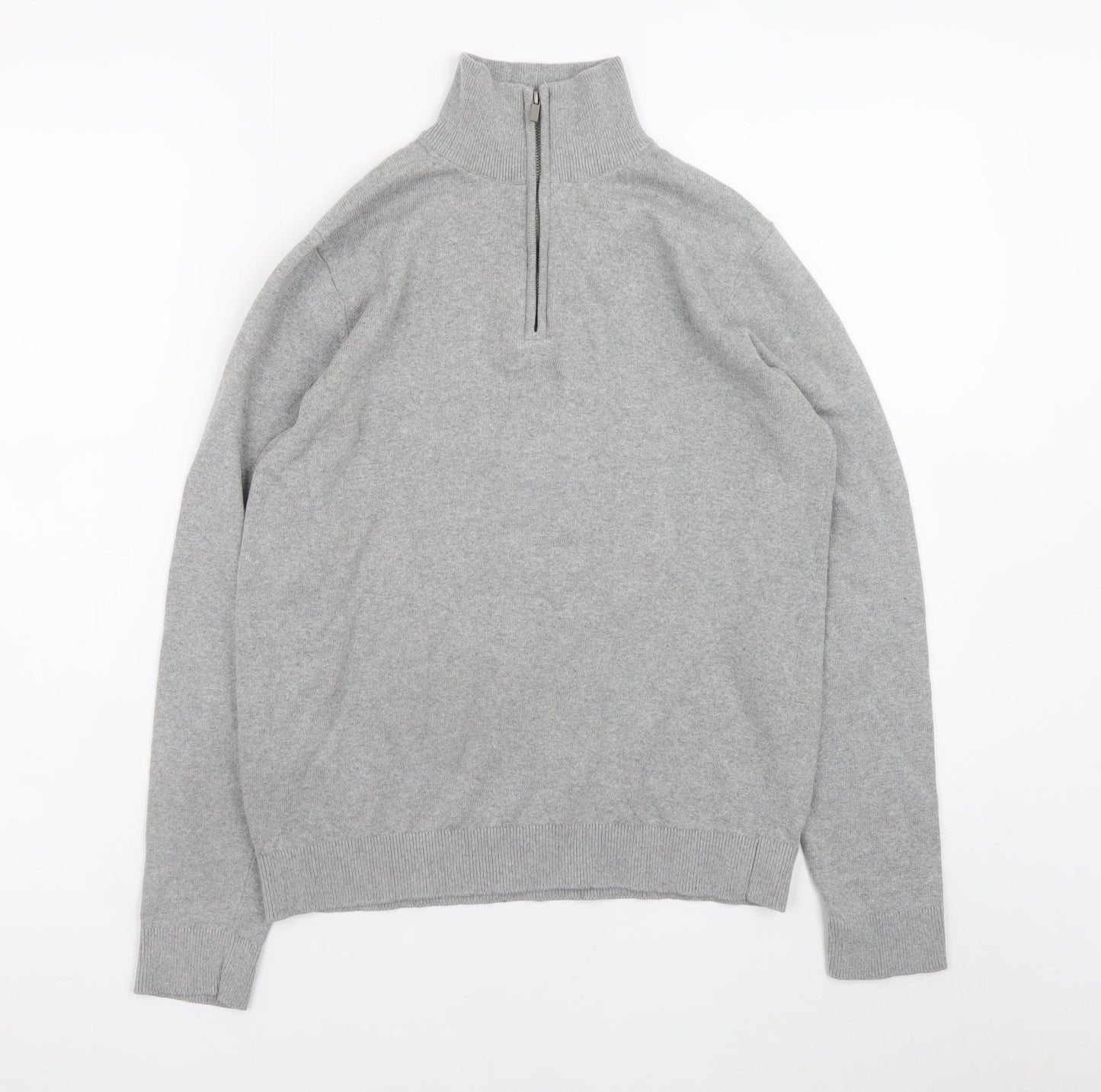 MNG Men's Grey 1/2 Zip High Neck Knit Sweatshirt Size S