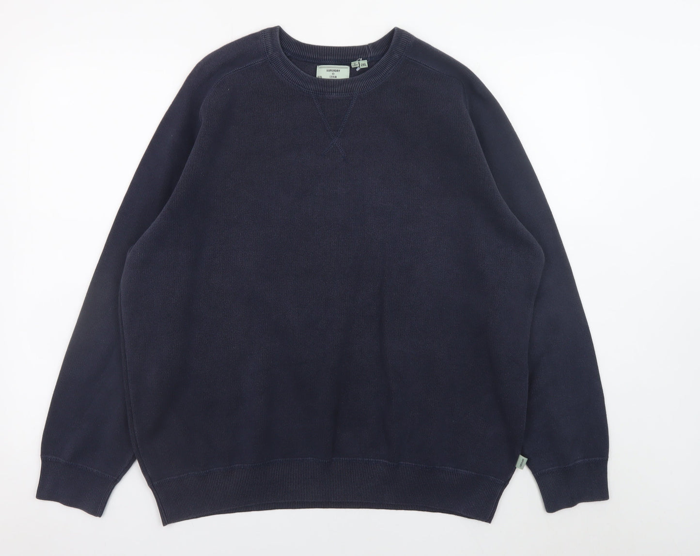 Superdry Mens Blue 2XL Crew Neck Cotton Pullover Jumper
