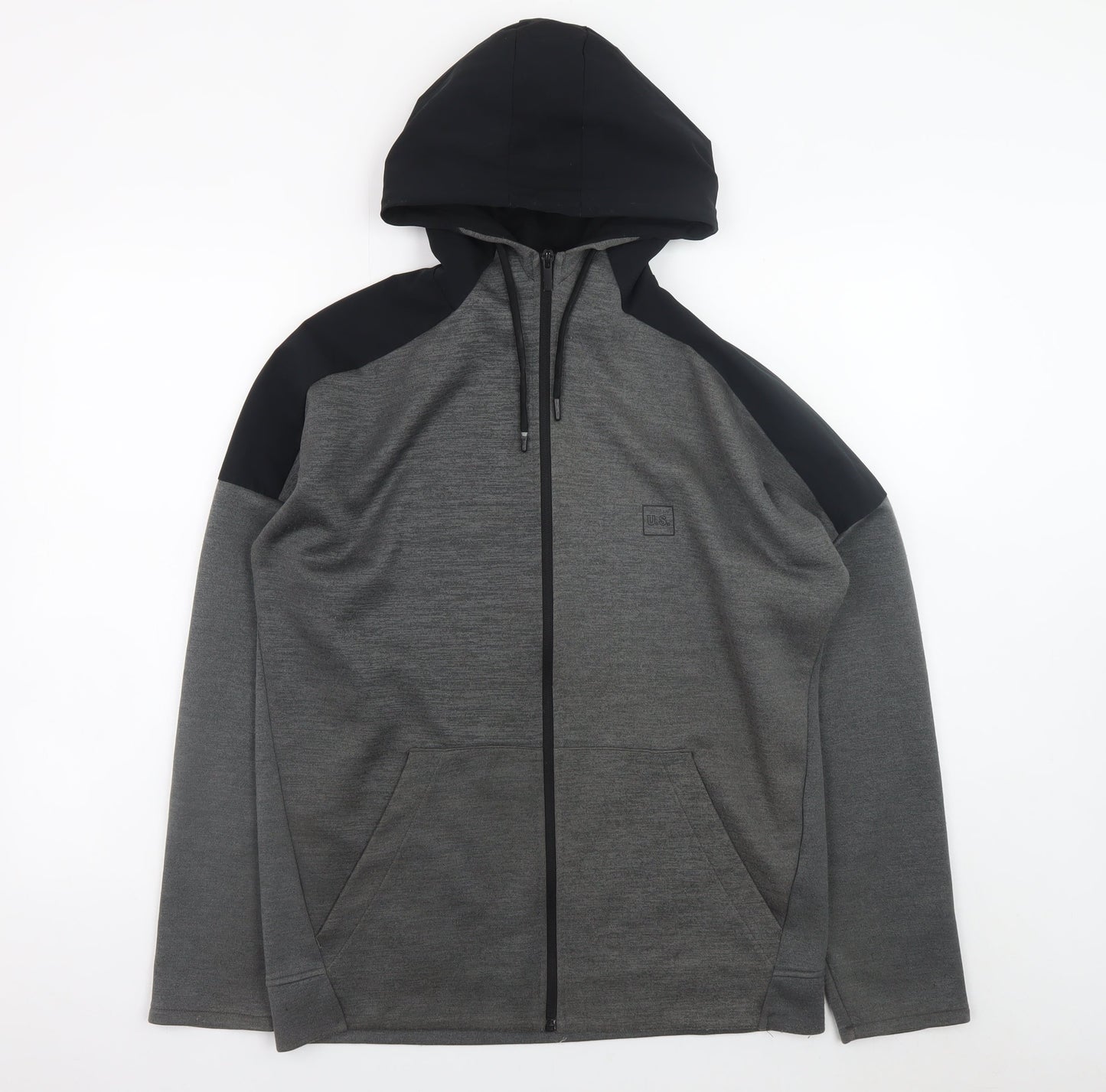 U.S. Athletic Men's Grey Full Zip Hoodie Medium Regular Fit Polyester