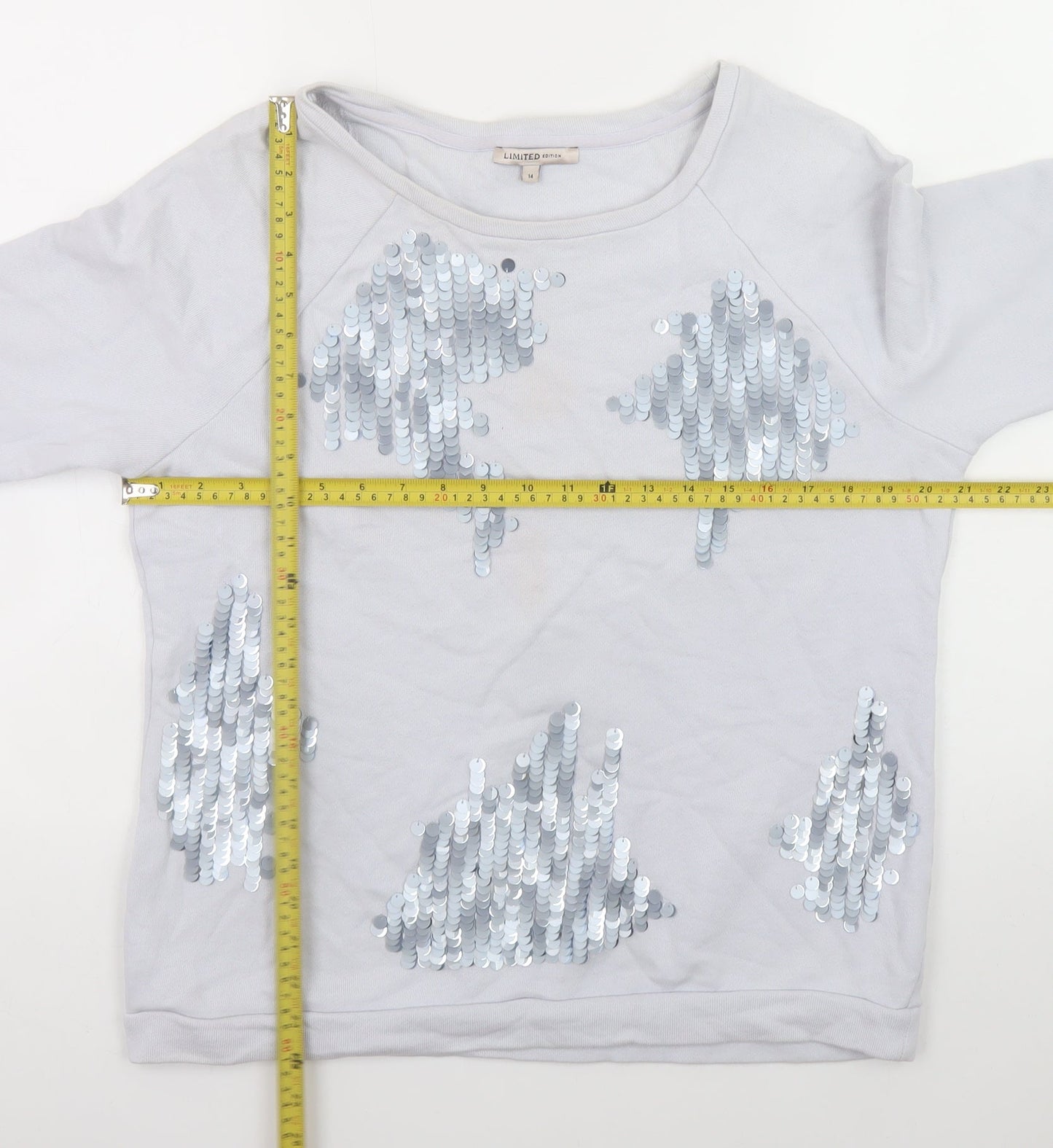 Marks and Spencer Unisex White Sequin Cotton Pullover Sweatshirt L