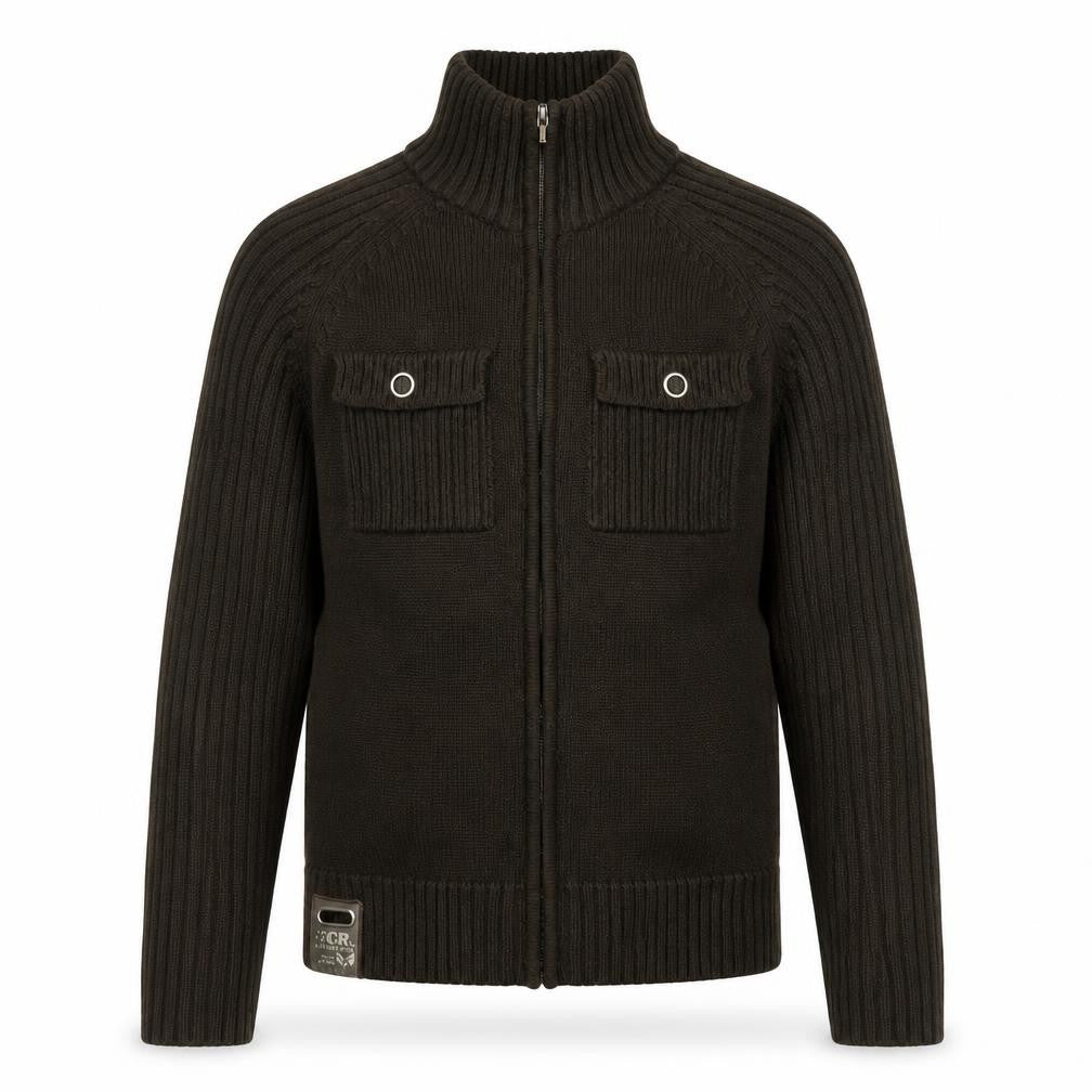 Legend & Soul Men’s Brown Full Zip Knitted Jumper Size L
