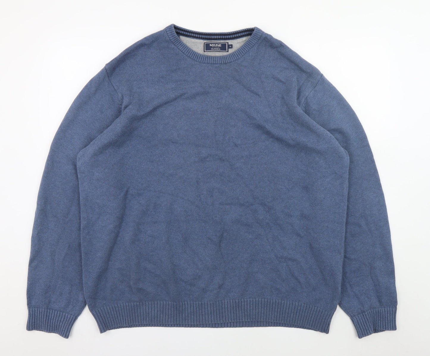 Maine Mens Blue Cotton Crew Neck Pullover Jumper Size L