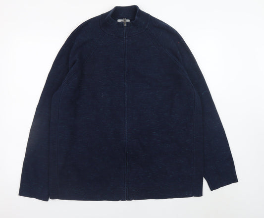 Marks and Spencer Men's Blue 2XL Full Zip Cotton Blend Jumper