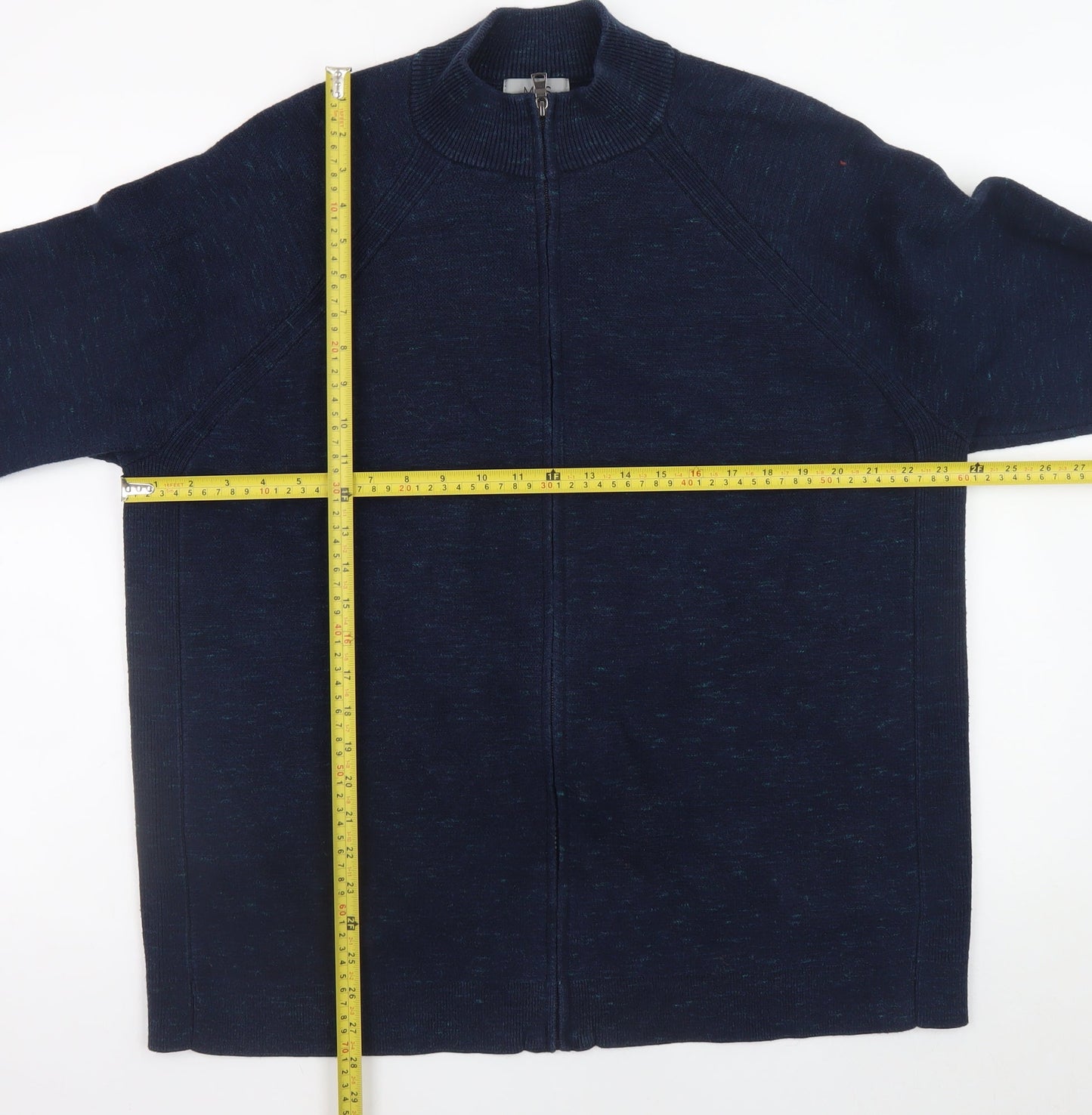 Marks and Spencer Men's Blue 2XL Full Zip Cotton Blend Jumper