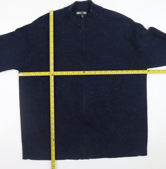 Marks and Spencer Men's Blue 2XL Full Zip Cotton Blend Jumper