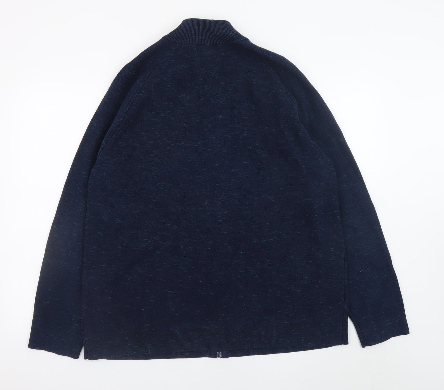 Marks and Spencer Men's Blue 2XL Full Zip Cotton Blend Jumper