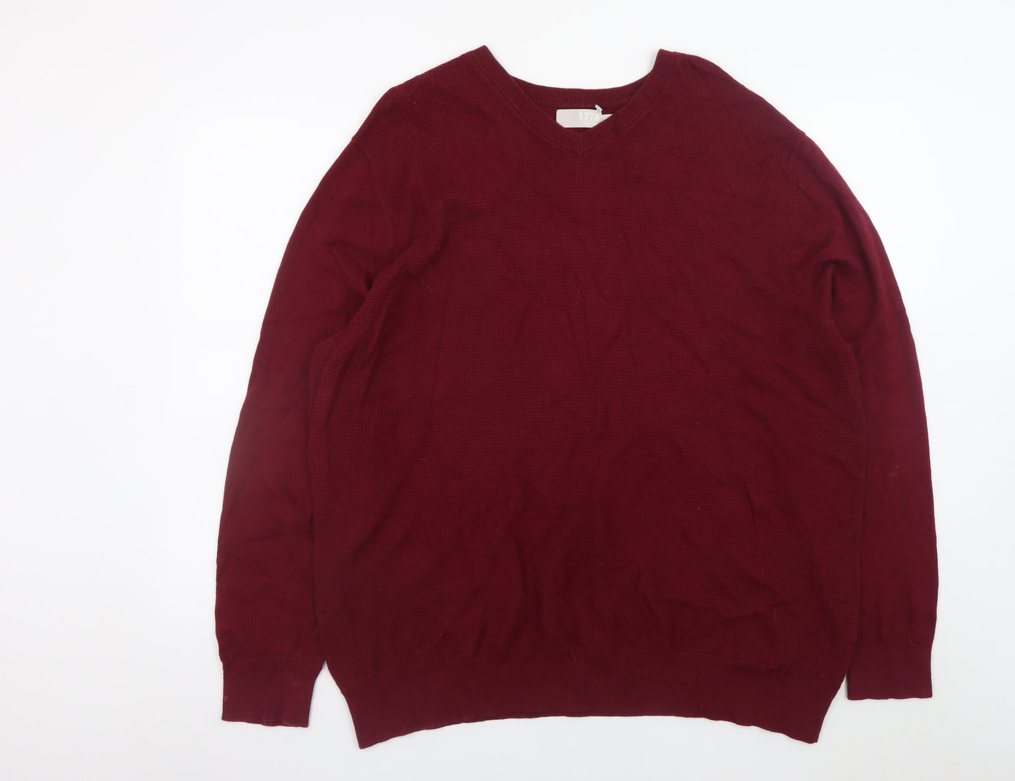 Debenhams Men Burgundy 2XL V-Neck Cotton Cashmere Jumper