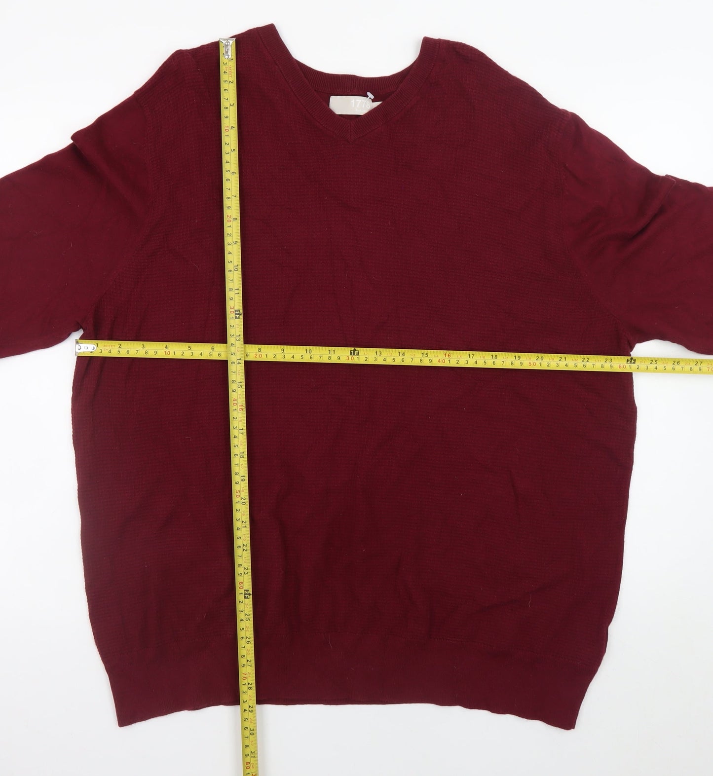 Debenhams Men Burgundy 2XL V-Neck Cotton Cashmere Jumper