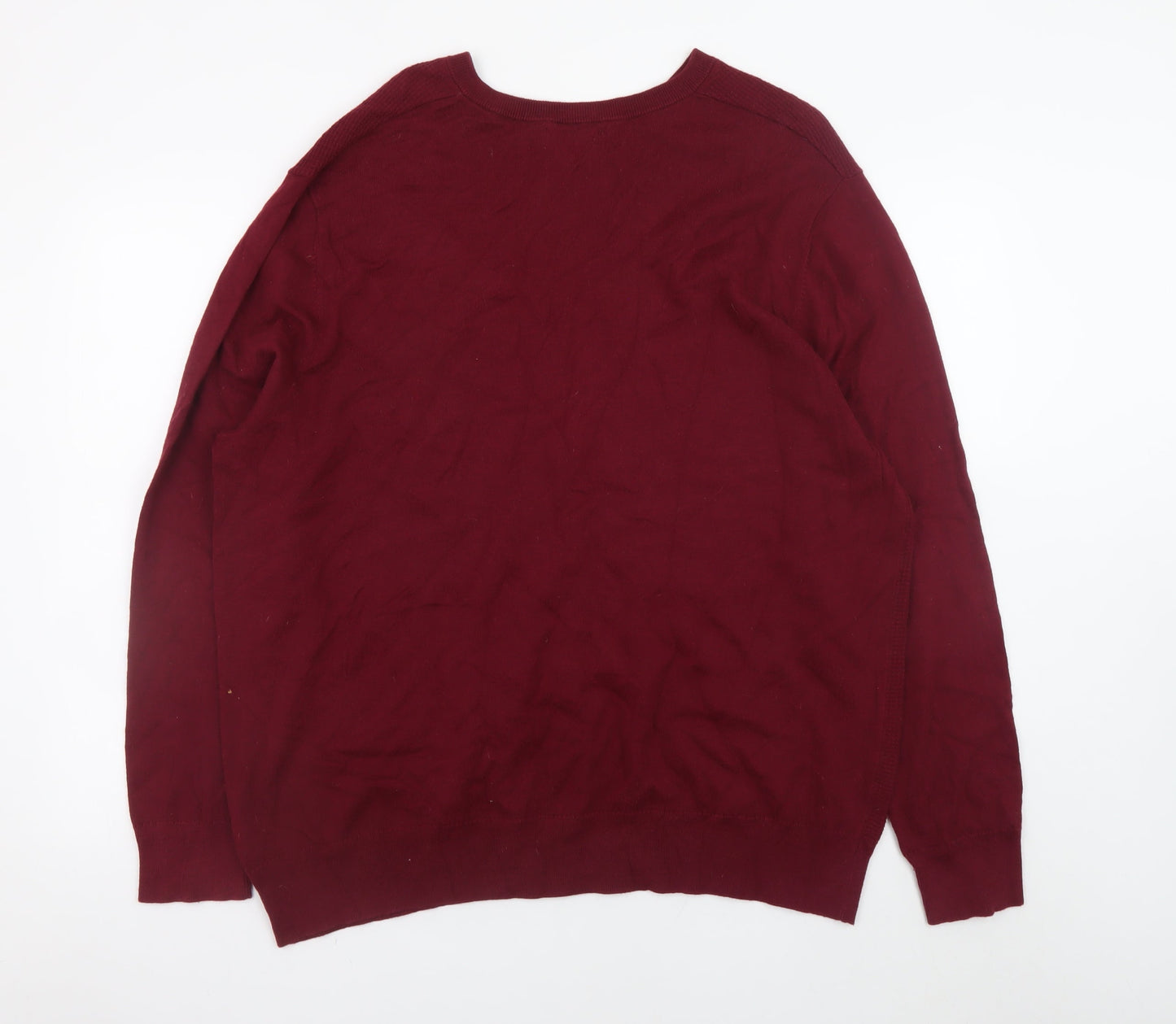 Debenhams Men Burgundy 2XL V-Neck Cotton Cashmere Jumper