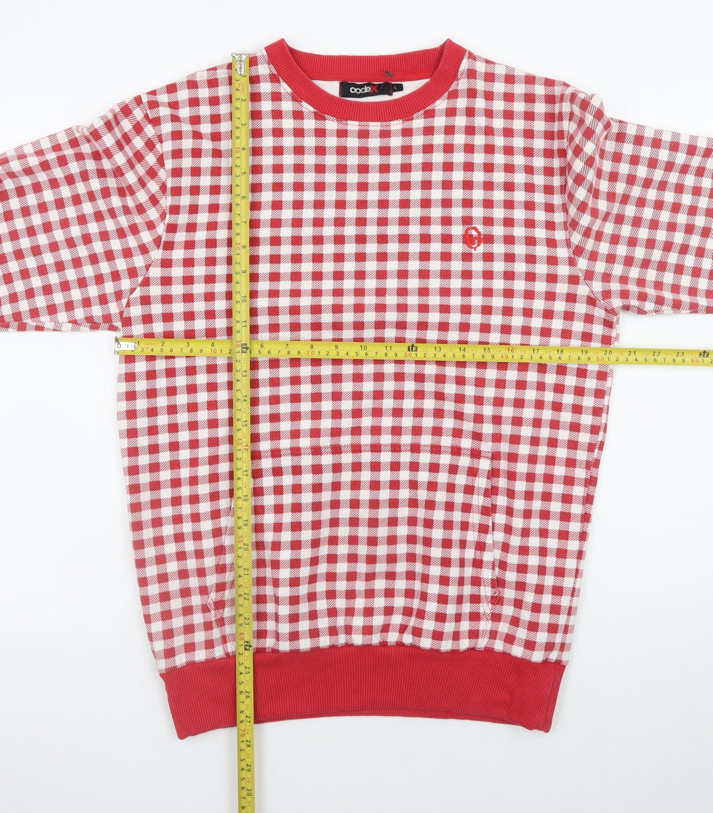 Codex Men's Red Checked Crew Neck Sweatshirt Size L