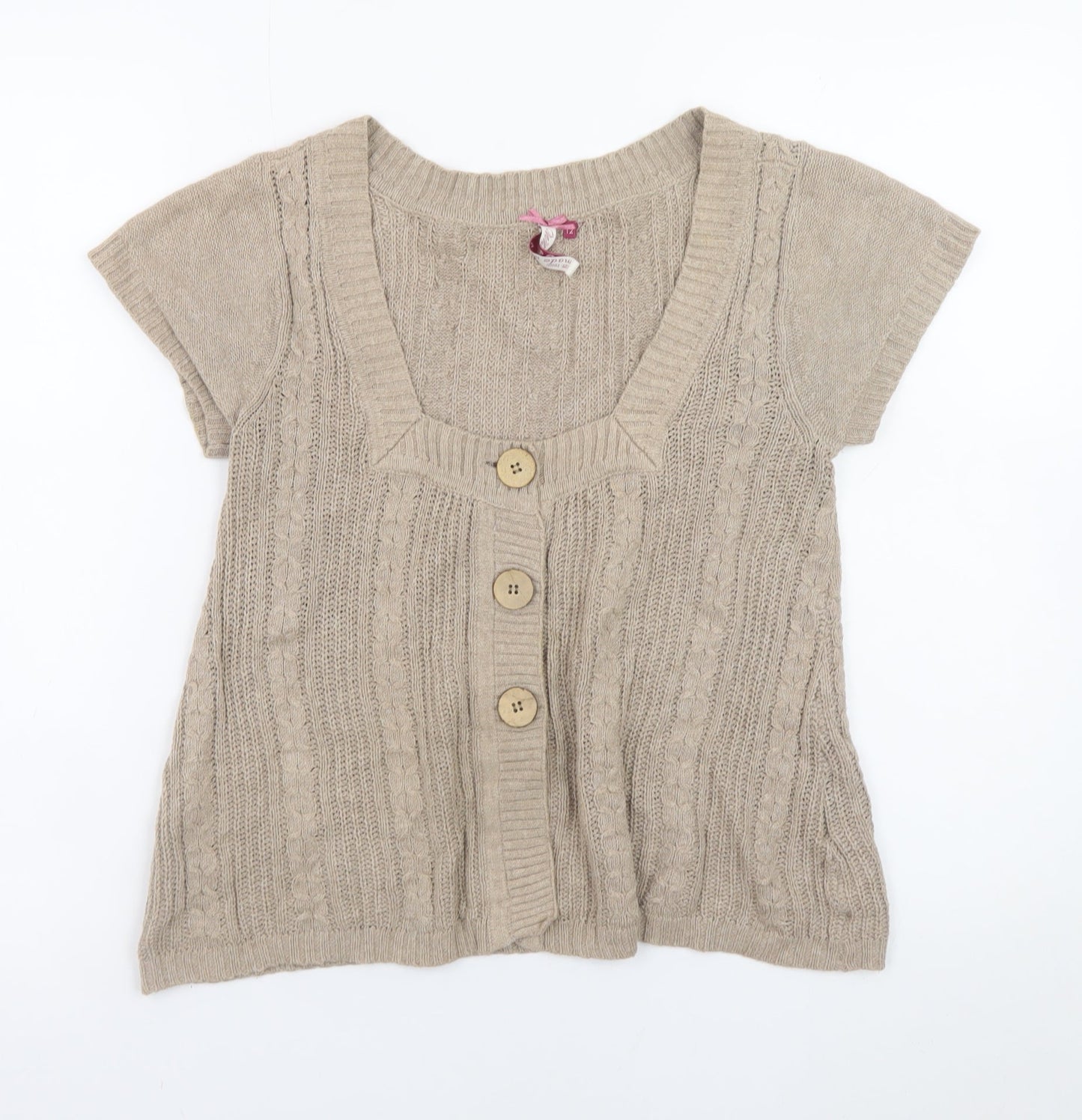 White Stuff Women's Beige Cotton Cable Knit Cardigan Size 12