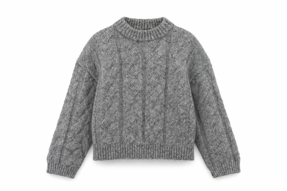 Marks and Spencer Women's Grey Cable-Knit Crew Neck Jumper Size M