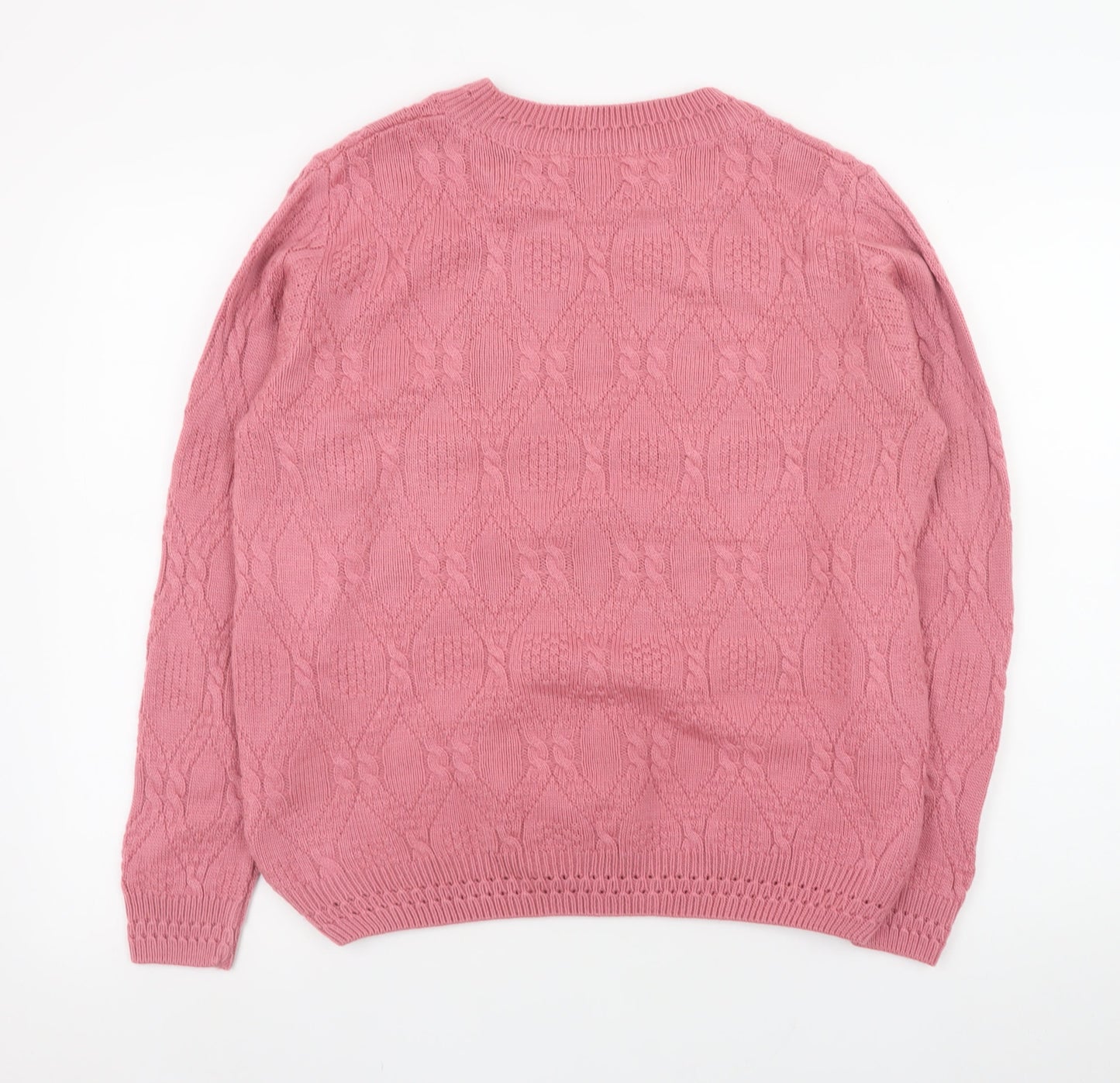 Beaumonde Women Pink Cable-Knit Crew Neck Jumper Size 14