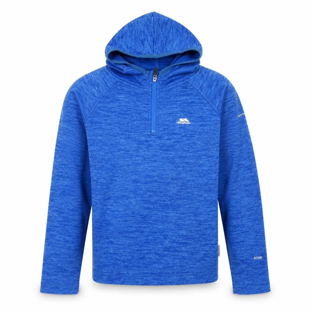 Front view of Trespass boys’ blue 9-10 years 1/2 zip hooded pullover sweatshirt