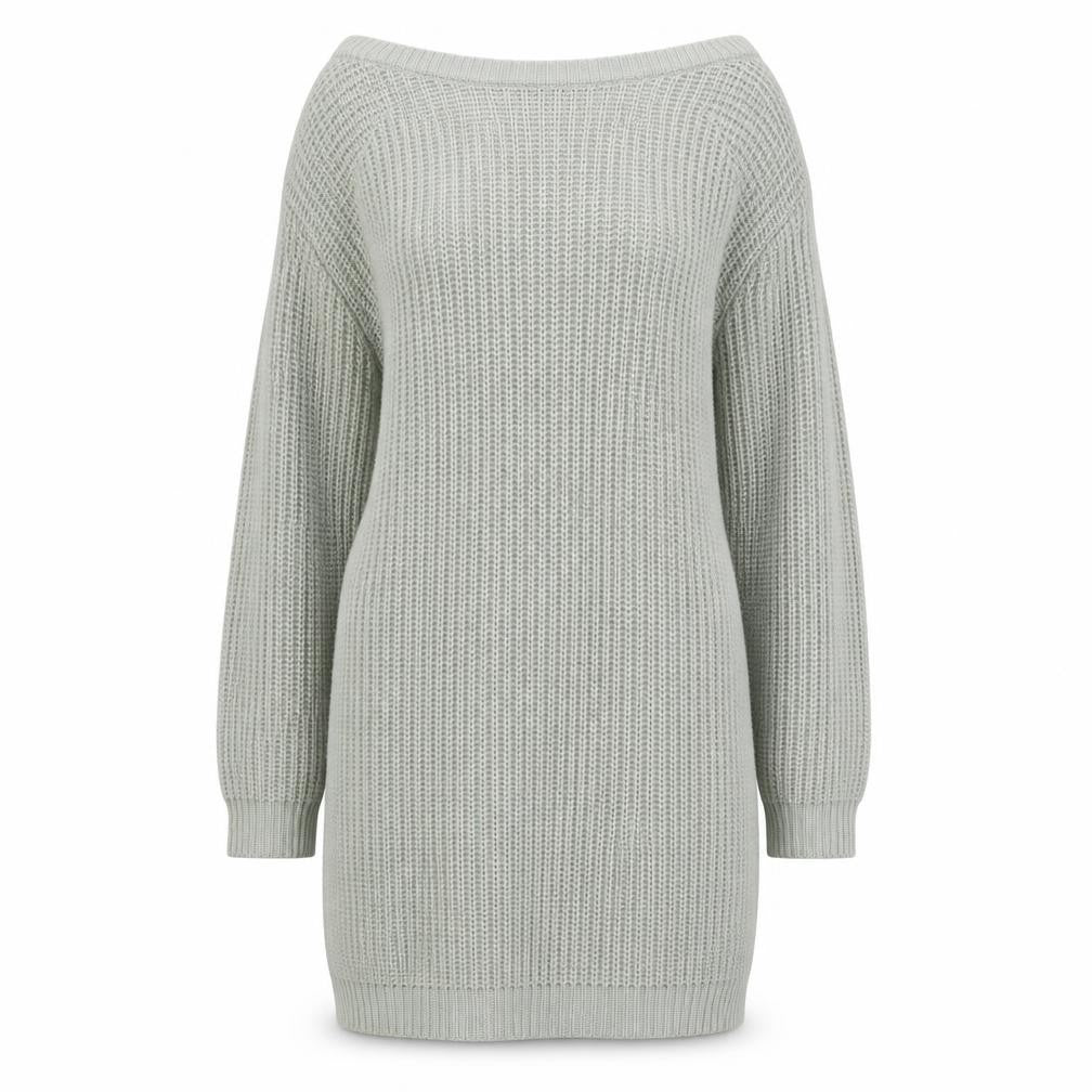 Front view of Missguided Women’s Grey Knit Jumper Dress UK 6 Long Sleeve