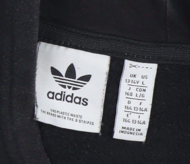 Adidas Boys Black Pullover Hoodie 13-14 Years Fleece Hooded Sweatshirt