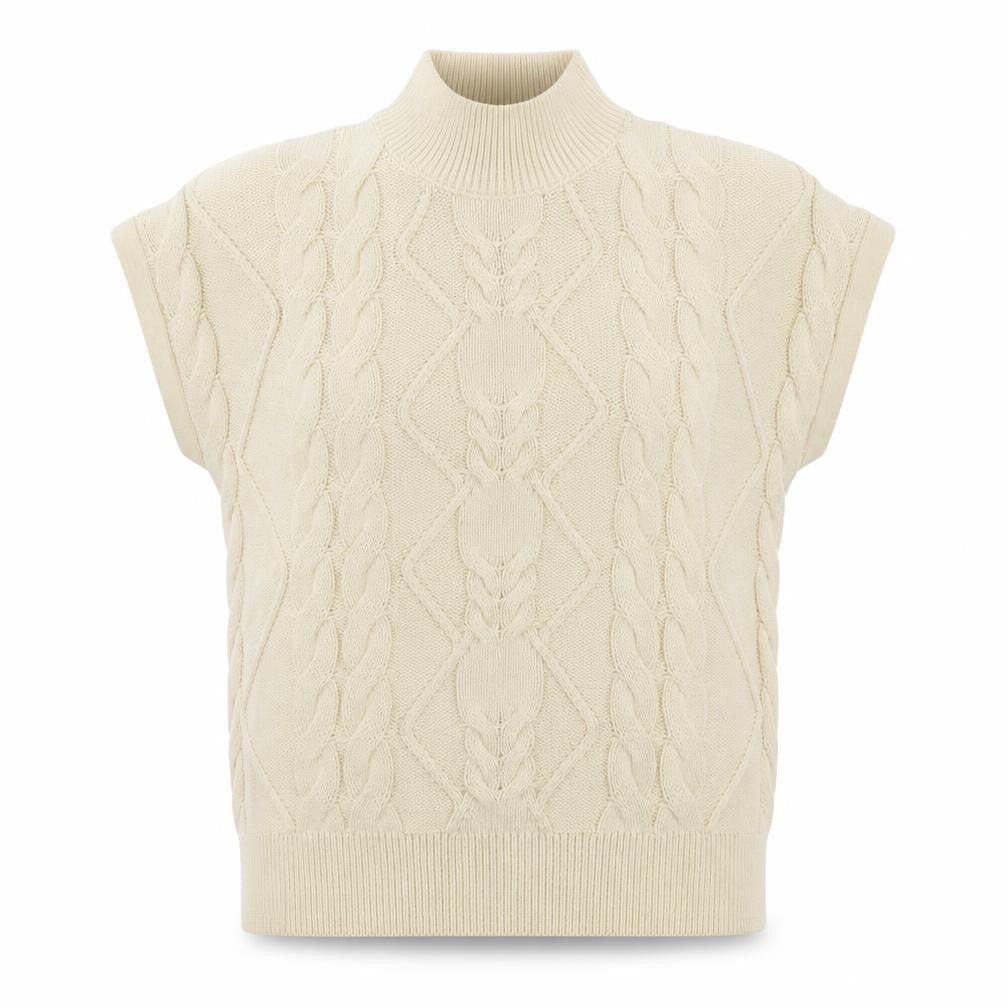 Next Women Beige Cable-Knit Mock Neck Sleeveless Jumper Size M