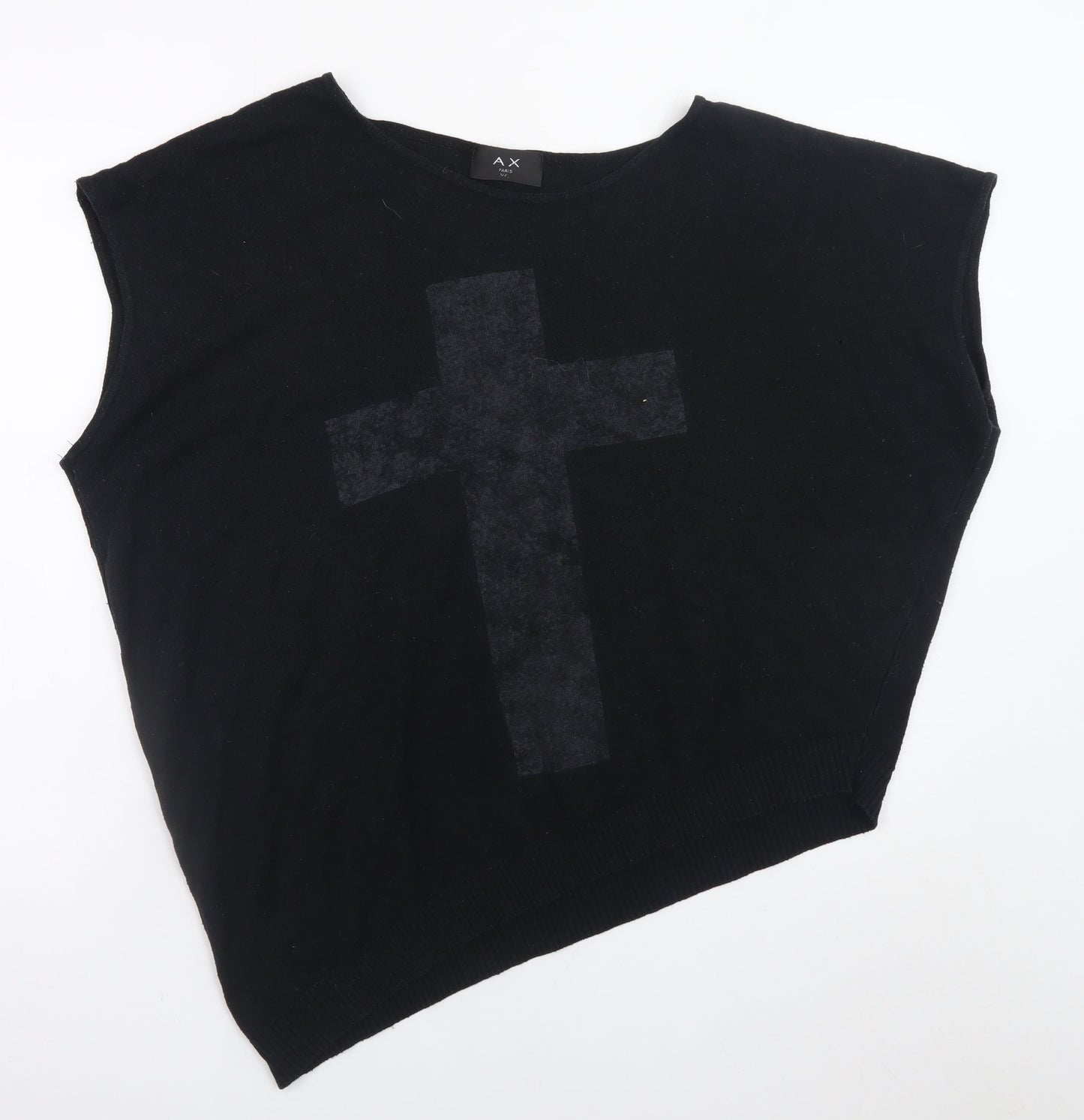 AX Paris Womens Black Sleeveless Pullover Jumper M/L Gothic Cross Knit