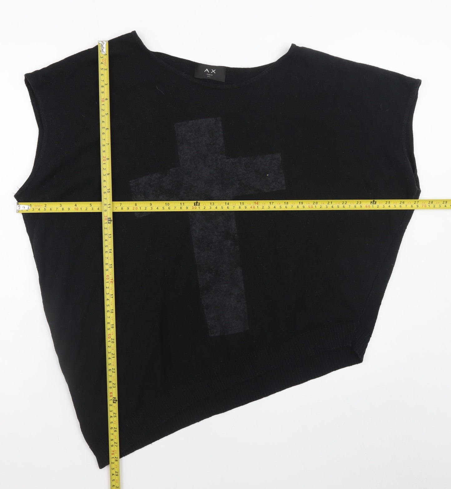 AX Paris Womens Black Sleeveless Pullover Jumper M/L Gothic Cross Knit