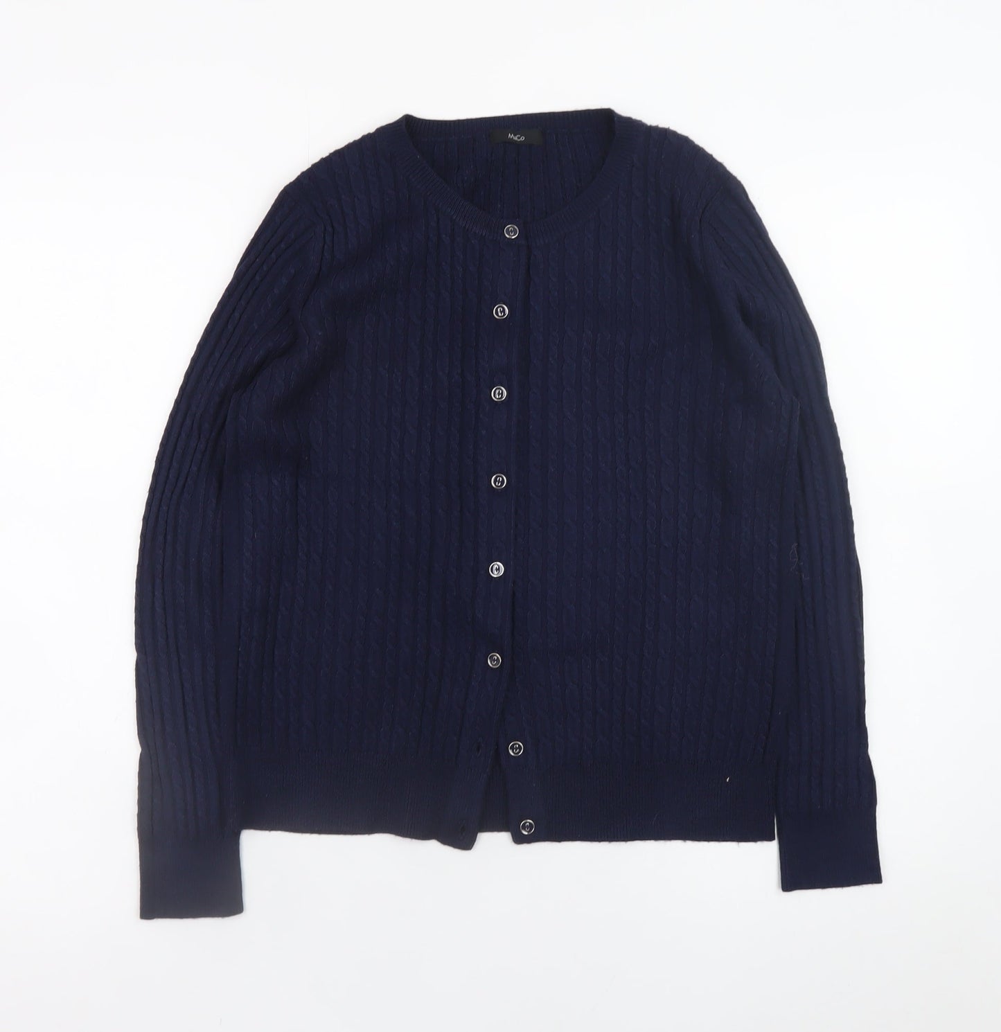 M&Co Women’s Blue Cable-Knit Cotton Long Sleeve Cardigan Size 14