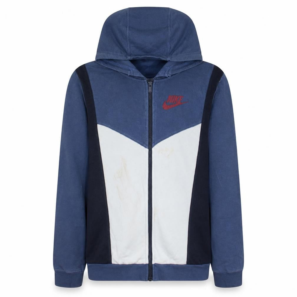Front view of Nike boys’ blue xl full zip colourblock hoodie sweatshirt