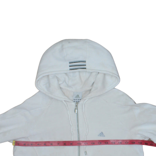 Adidas Women White Full Zip Hoodie Size 16 Logo Sportswear