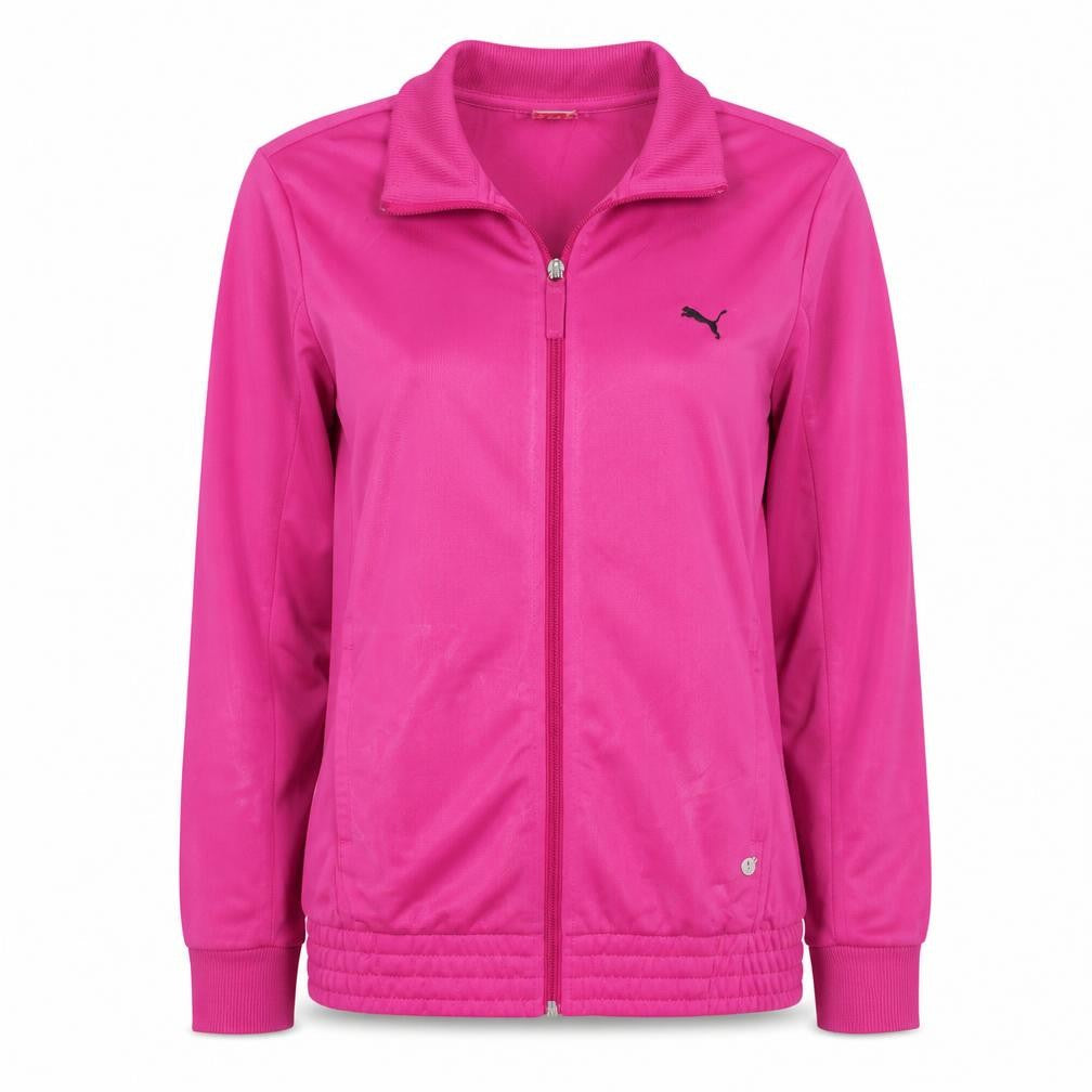 Front view of Puma Women's Pink Track Jacket, size 12, Full Zip Lightweight Sportswear