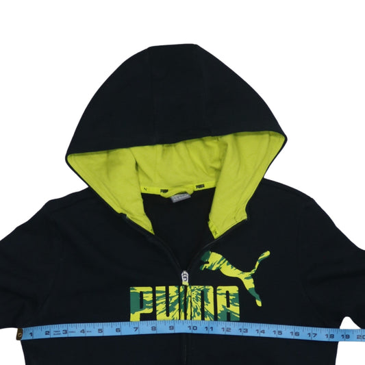 Puma Boys Black Full Zip Hoodie 14-15 Years Graphic Print Fleece