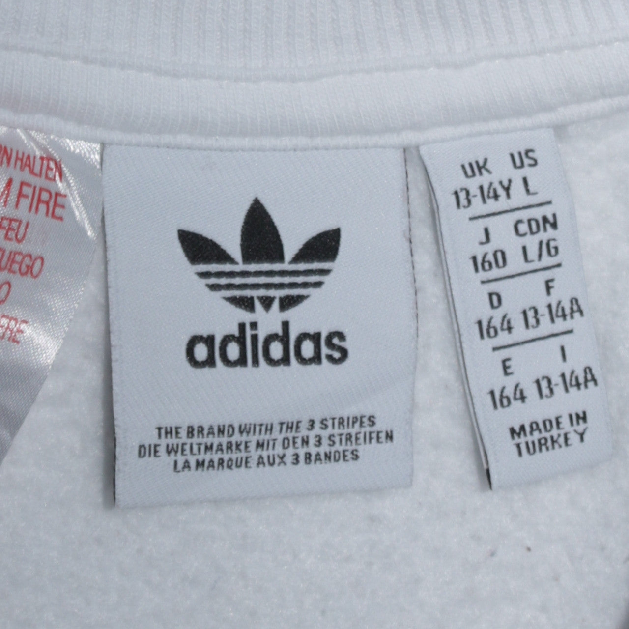 Adidas Boys White Crew Neck Pullover Sweatshirt 13-14 Years Logo Fleece