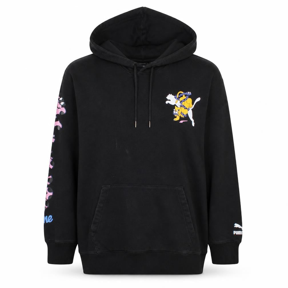 Front view of Puma x Tom and Jerry Black Graphic Pullover Hoodie Medium women’s