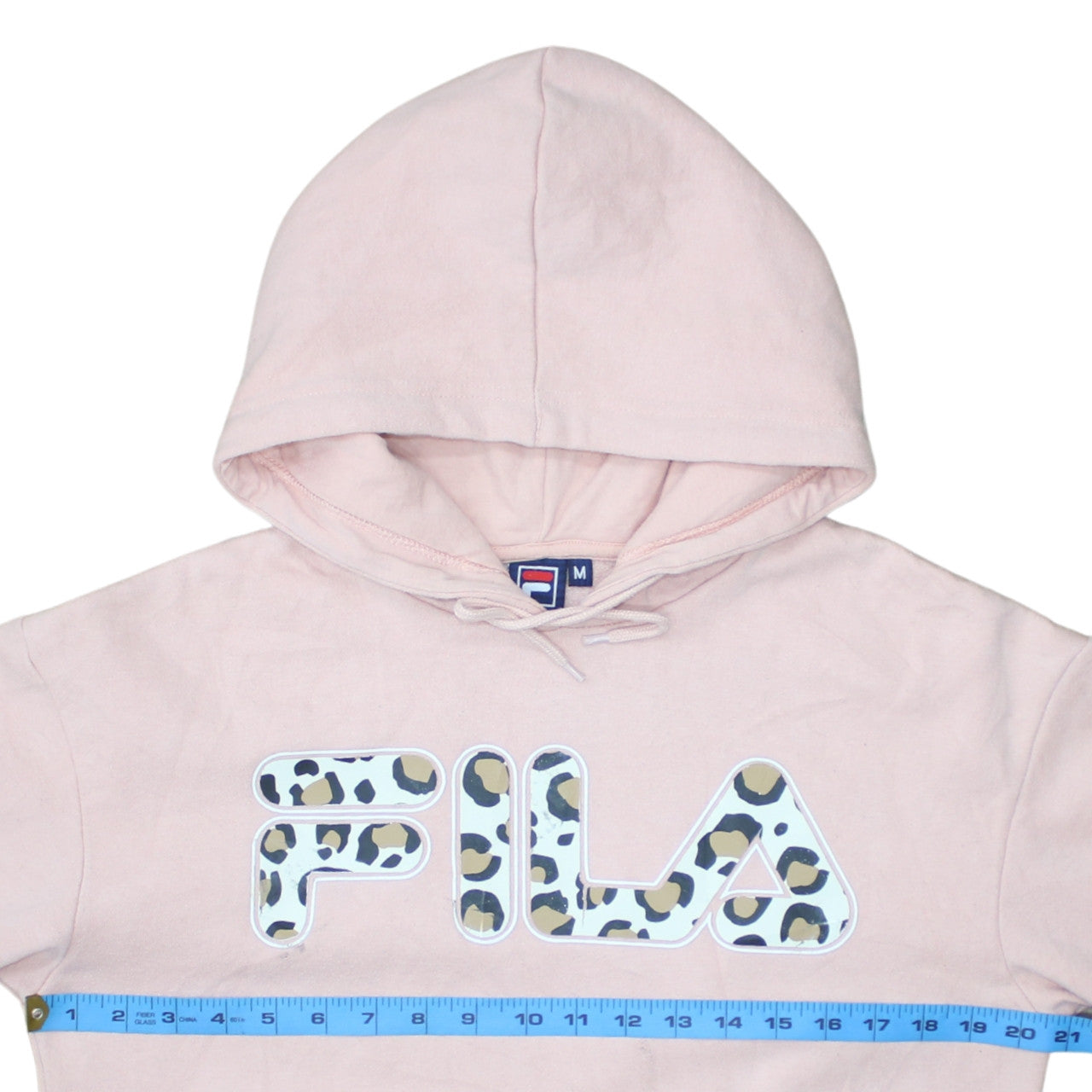 Fila Womens Pink Leopard Logo Pullover Hoodie Medium