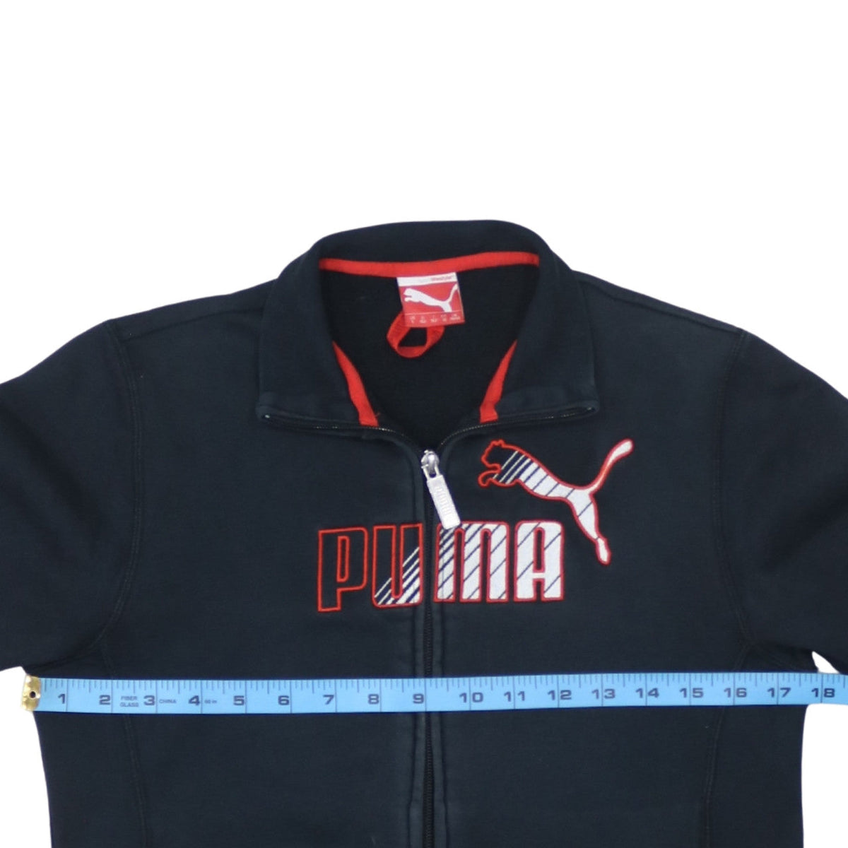 Back view of Puma boys’ black track jacket, size 12, years full zip cotton blend