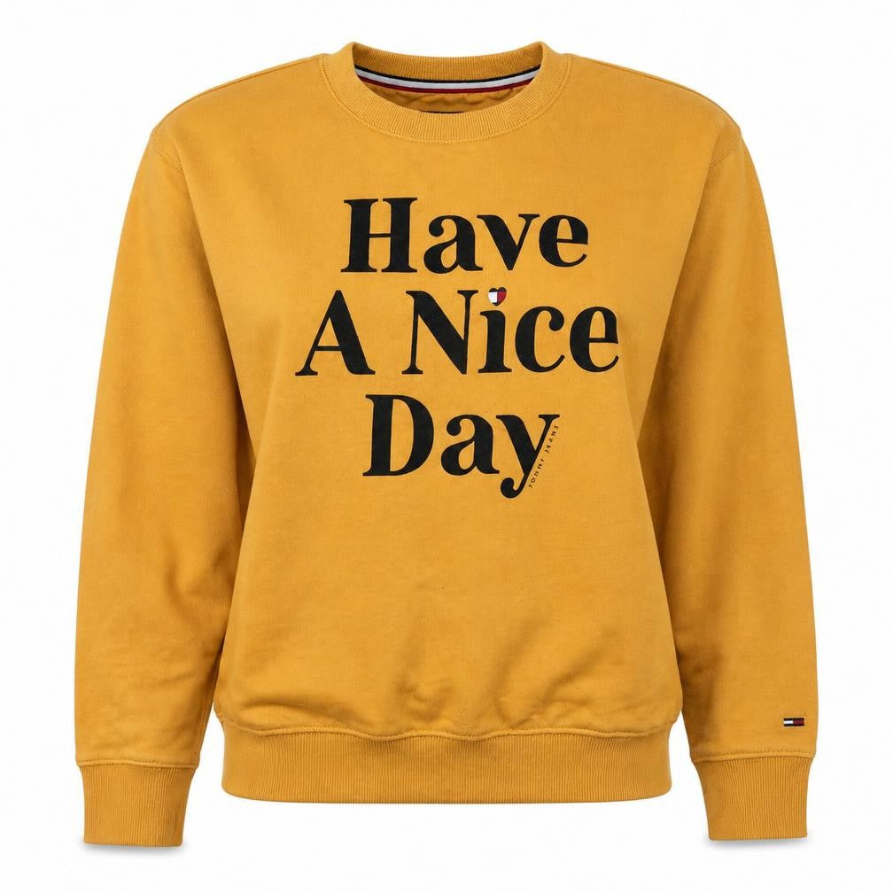 Tommy Jeans Womens Yellow Graphic Pullover Sweatshirt Size S