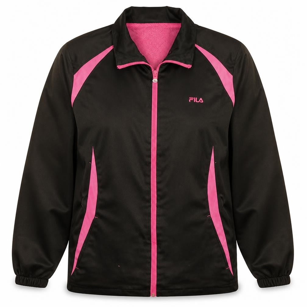 FILA Womens Black Pink Track Jacket M Full Zip Sportswear