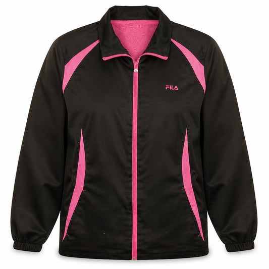 FILA Womens Black Pink Track Jacket M Full Zip Sportswear