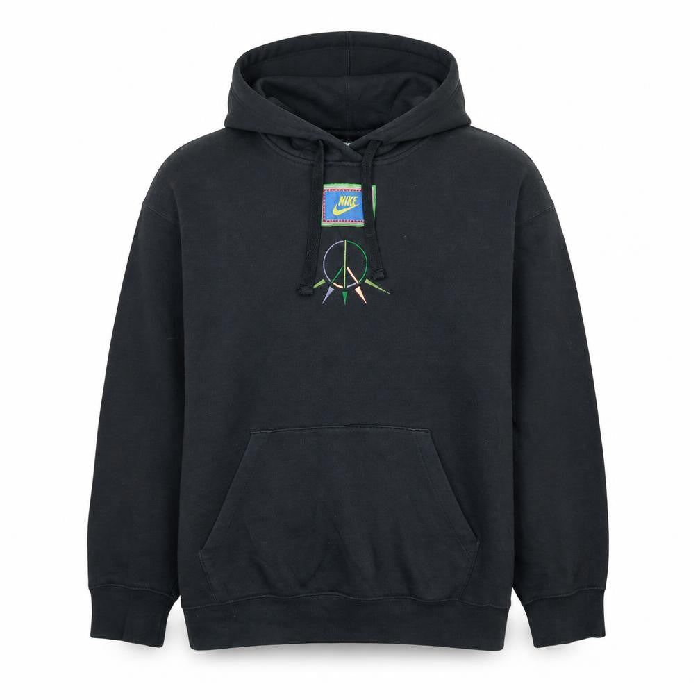 Nike Men's Black Pullover Hoodie S Embroidered Peace Graphic Fleece