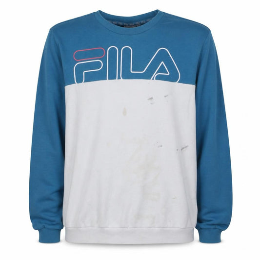 Fila Men Blue White Logo Pullover Sweatshirt XL Regular Fit